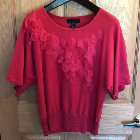 Cable & Gauge Short Sleeve Sweater Top Flutter Accents XL Coral - Picture 1 of 4